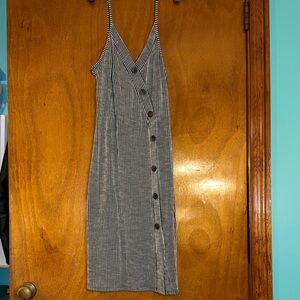 Striped Button-Front Spaghetti Strap Dress - Black & White